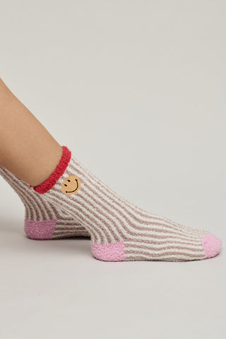 CozyChic Smiley Ribbed Sock Set of 2 - Feather Multi // Barefoot Dreams