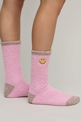 CozyChic Smiley Ribbed Sock Set of 2 - Feather Multi // Barefoot Dreams