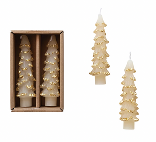 Unscented Tree Shaped Taper Candes in Box, Eggnog Color, Set of 2