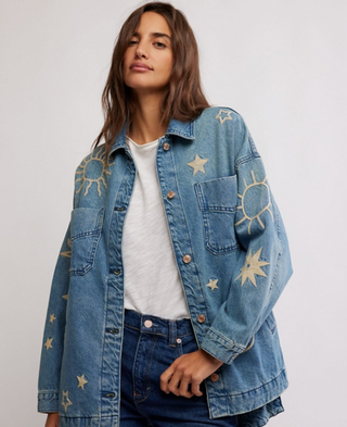 Free People- Madison City Embroidered Jacket- Skyway Blues