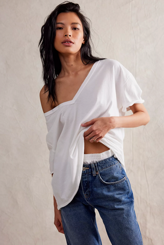 Free People Nina V Neck Tee - Ivory