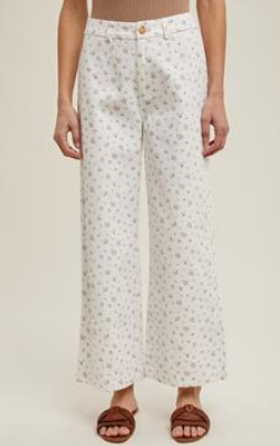 Bellarose Woven Floral Pants- White and Rose