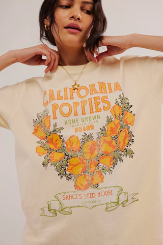 Free People Harvest Vintage Wash tee- California Poppies