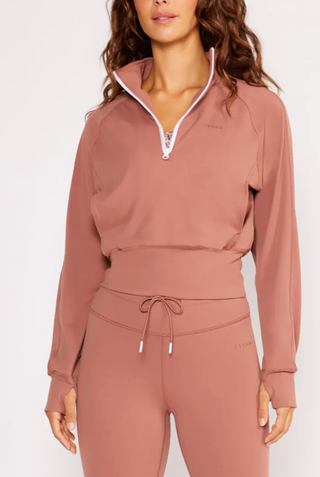 Cream Yoga- Olivia Half-Zip Long Sleeve Top- Rosewood