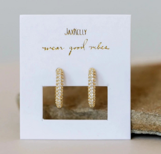 JAXKELLY Pave Hoop White CZ Gold Earrings