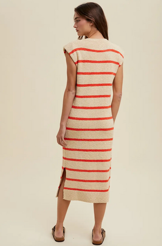 Ember Striped Muscle Tank Sweater Midi Dress with Side Slit