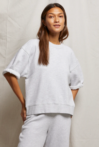 Perfect White Tee- Rebecca Cotton Short Sleeve Rolled Crew Neck- Ash