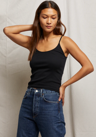 Perfect White Tee- Tiff Ribbed Skinny Banded Tank- True Black