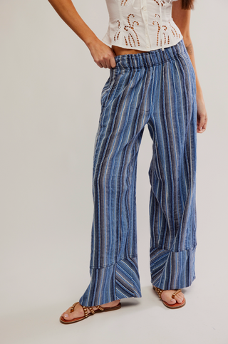 Free People Day's End Linen Stripe Pants - Indigo Combo