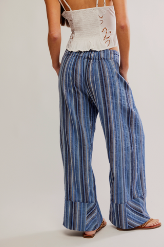 Free People Day's End Linen Stripe Pants - Indigo Combo