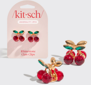 Kitsch Mini Rhinestones Claw Clip 2pc Set- Cherry