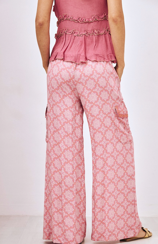 Anurak Embroidered Printed Cargo Pants- Pink