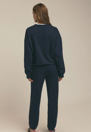 Favorite Daughter- Cropped Collegiate Sweatshirt- Navy w/ White