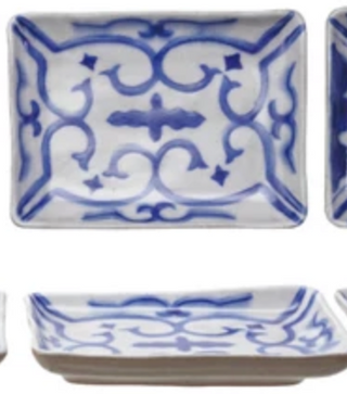 Hand-Painted Blue Small Stoneware Plates- 4 styles