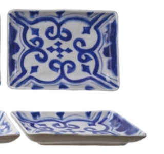 Hand-Painted Blue Small Stoneware Plates- 4 styles