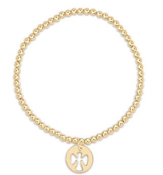 Classic Gold 3mm Bead Bracelet- Guardian Angel Gold Disc / Enewton