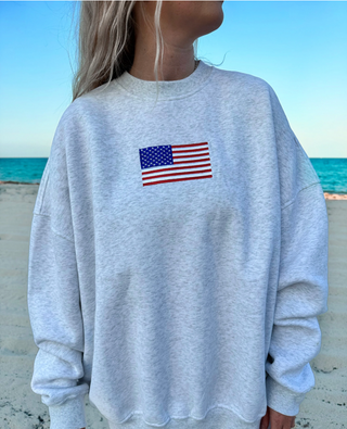 Vintage American Flag Sweatshirt - Pearl Grey / Sunkissed Coconut