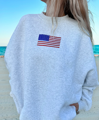 Vintage American Flag Sweatshirt - Pearl Grey / Sunkissed Coconut