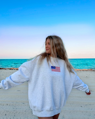 Vintage American Flag Sweatshirt - Pearl Grey / Sunkissed Coconut