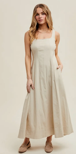 Skylar Cotton A-Line Midi Dress / Ecru