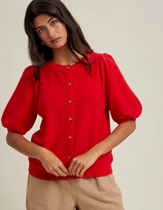 Rosalie Puff Sleeve Button-Up Sweater Cardigan / Cherry