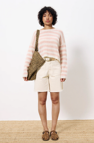 Norine Striped Crop Sweater / Pink & Ivory