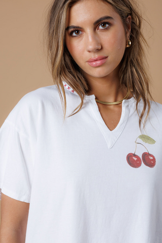 Cherries Split Neck Tee / White