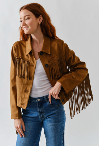 Bonnie Faux Suede Fringe Jacket / Cognac / Aaron & Amber