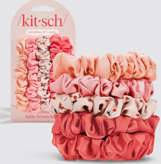 Ruched Satin Scrunchies 5 Piece Set / Assorted Cherry / Kitsch