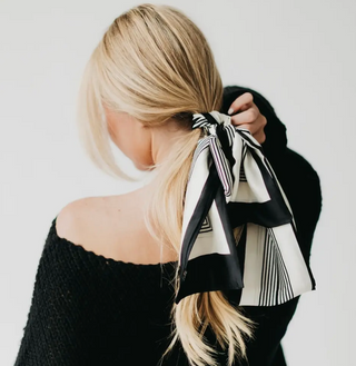Satin Black & Cream Striped Scarf