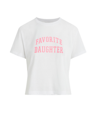 Favorite Daughter Cropped Collegiate Tee / White w/ Neon Pink