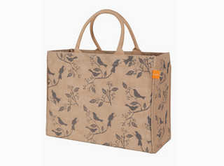 Home Jute Market Tote Bag / Birds-Pewter