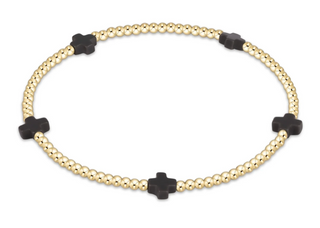 Signature Cross Small Gold Patter 2mm Bead Bracelet - Onyx