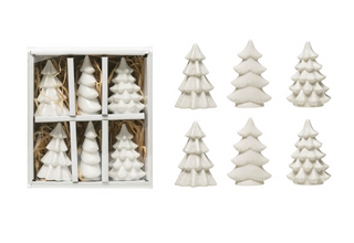 White Stoneware Christmas Trees Set of 6