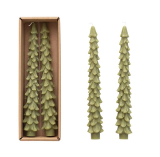 Tall Tree Shaped Plain Taper Candles / Green / Set of 2