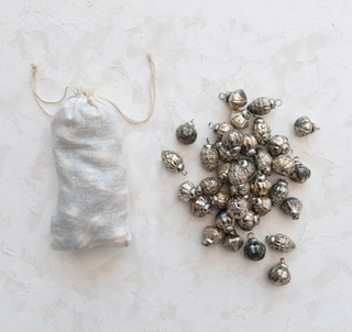 Embossed Mini Glass Ornaments in Muslin Bag
