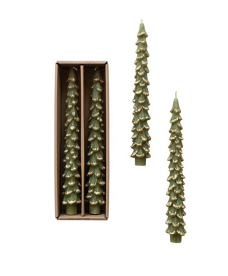 Tall Tree Shaped Gold Flocked Taper Candles