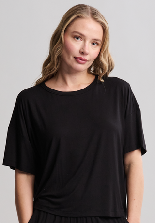 Ultra Soft Jersey Short Sleeve Boxy Tee / Black / Barefoot Dreams