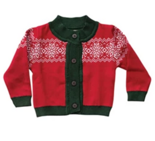 Fair Isle Baby Knit Sweater - Green Border Snowflake