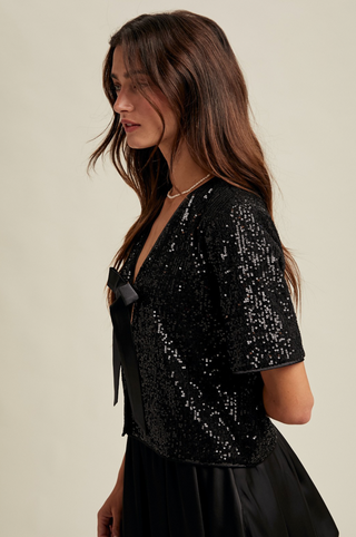 Night Out Sequin Bow Detail Top
