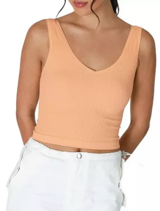 April Ribbed V-Neck Tank Top  Papaya  One Size