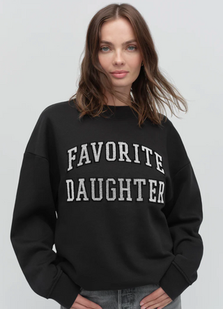 The Collegiate Embroidered Sweatshirt - Black Velvet White // Favorite Daughter