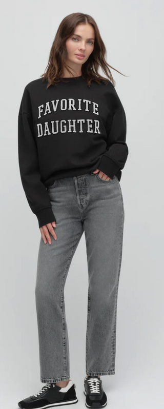 The Collegiate Embroidered Sweatshirt - Black Velvet White // Favorite Daughter