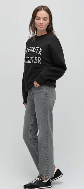 The Collegiate Embroidered Sweatshirt - Black Velvet White // Favorite Daughter