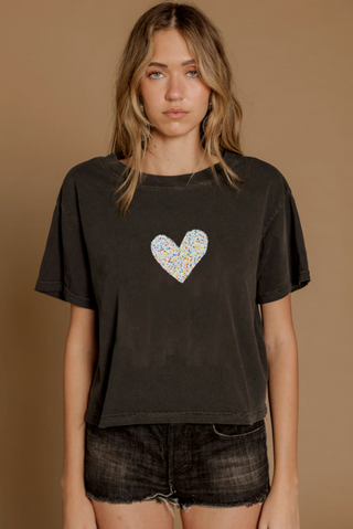 Sparkle Heart Wide Boy Tee - Vintage Black