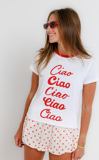 Ciao Ciao Ringer Tee - White/Red // Sunny Somewhere