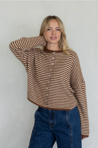 Mini Stripe Piper Cardigan - Brown