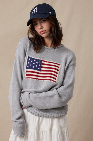 Liberty American Flag Sweater - Grey