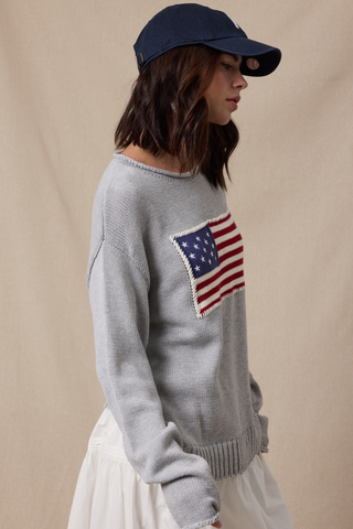 Liberty American Flag Sweater - Grey
