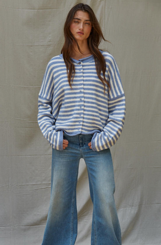 Kelsey Cardigan Sweater - Blue & Ivory